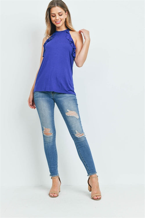 T4617-SLEEVELESS HALTER NECK RUFFLE DETAIL TOP 1-3-0