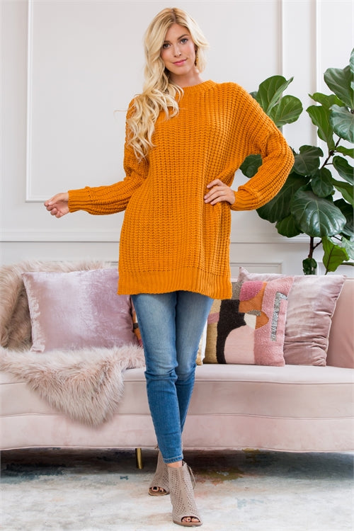 TW-1943-HOODED LONG SLEEVE POPCORN SWEATER WITH SIDE SLITS 3