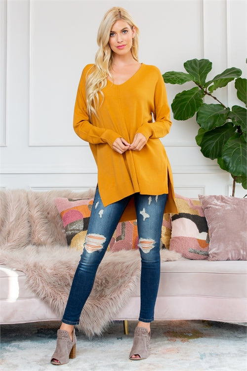 TW-1962-HI-LOW HEM V-NECK CENTER SEAM SWEATER 0-0-4