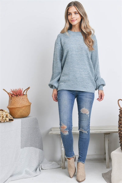 TW-21050-BALLOON SLEEVE MELANGE SWEATER 1-3