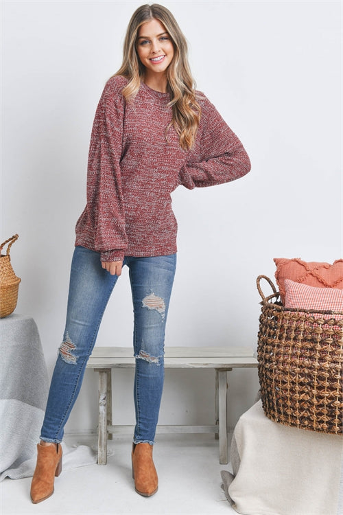 TW-21050-BALLOON SLEEVE MELANGE SWEATER 1-3