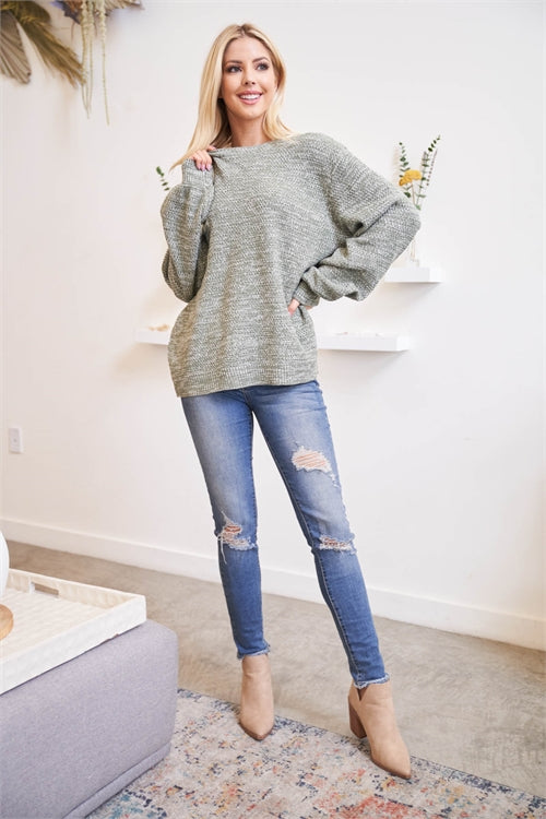 TW-21050-BALLOON SLEEVE MELANGE SWEATER 2-3
