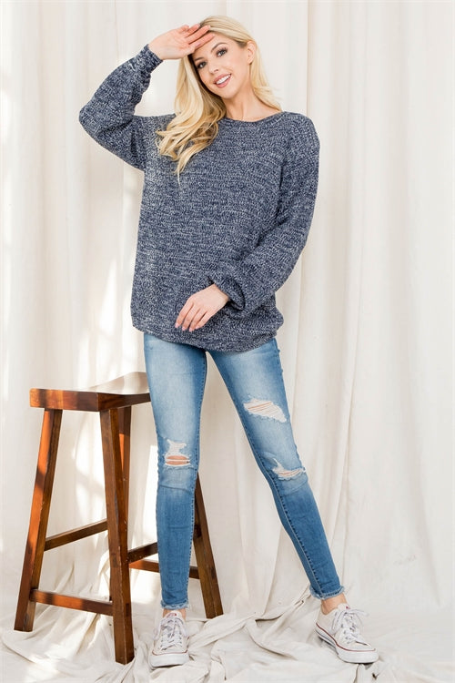 TW-21050-BALLOON SLEEVE MELANGE SWEATER 1-0-2-2