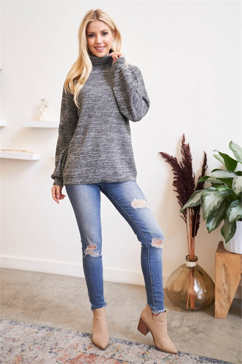 TW-21051-TURTLENECK MELANGE BALLOON SLEEVE SWEATER 4-2