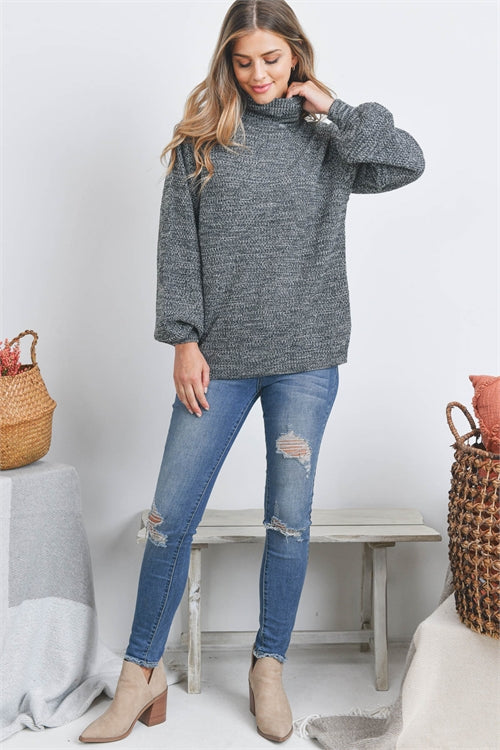TW-21051X-PLUS SIZE TURTLENECK MELANGE BALLOON SLEEVE SWEATER 3-1-1