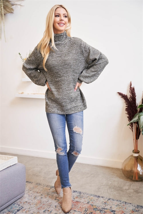 TW-21051X-PLUS SIZE TURTLENECK MELANGE BALLOON SLEEVE SWEATER 2-1-0