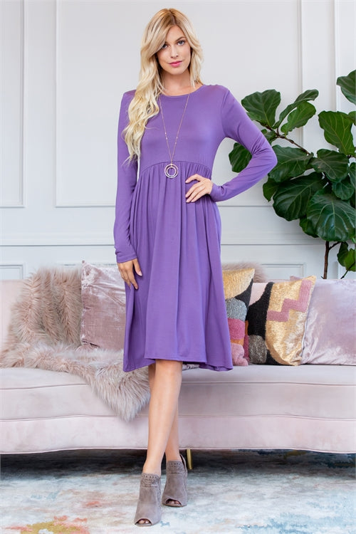 VD-7010-VISCOSE LONG SLEEVE ROUND NECK DRESS 0-2-2-0
