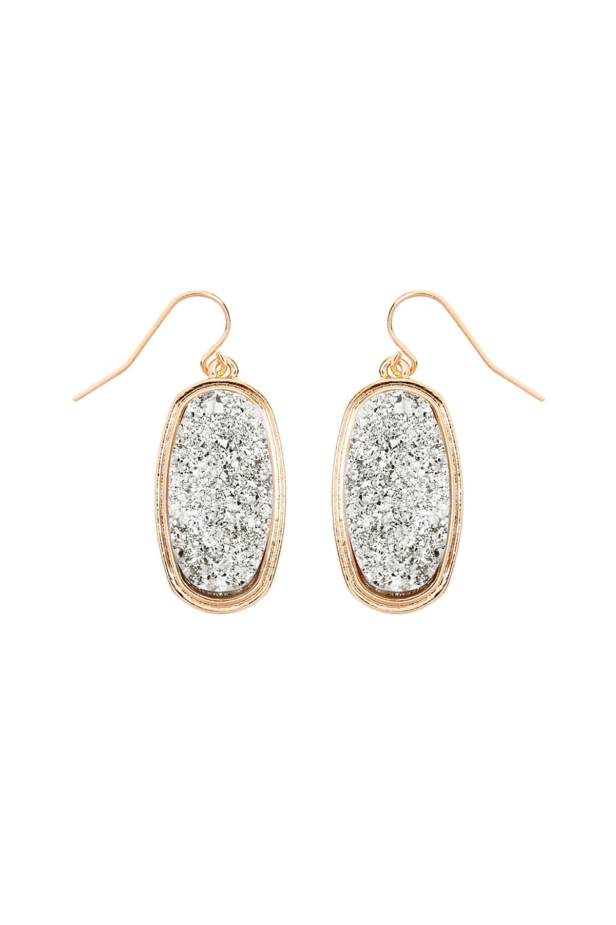 SILVER 1.25 inches OVAL DRUZY HOOK EARRINGS