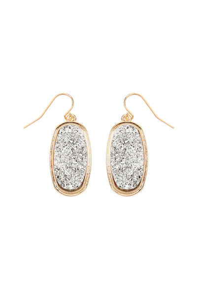 SILVER 1.25 inches OVAL DRUZY HOOK EARRINGS