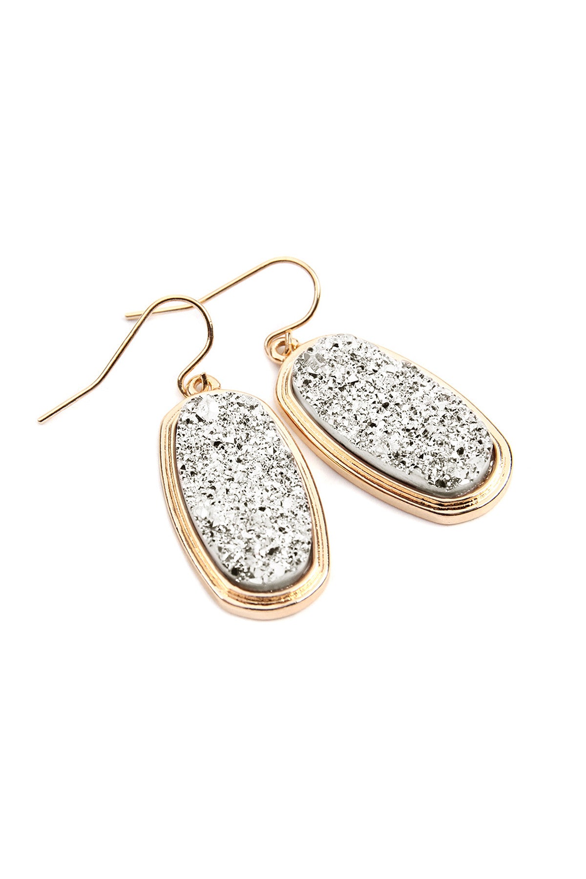 SILVER 1.25 inches OVAL DRUZY HOOK EARRINGS