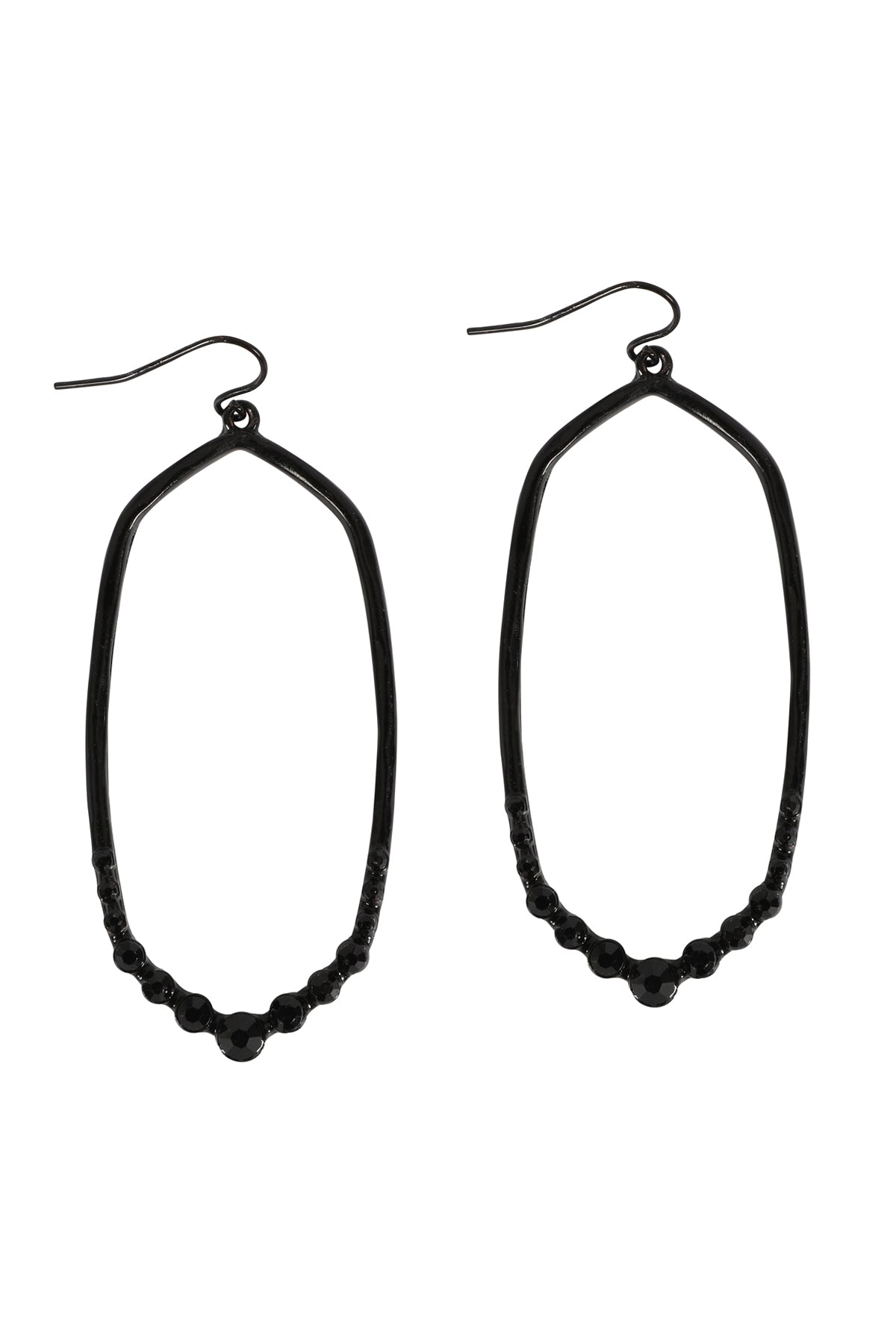 HEXAGON HAMMERED W/ PAVE RHINESTONE DROP FISH HOOK EARRINGS