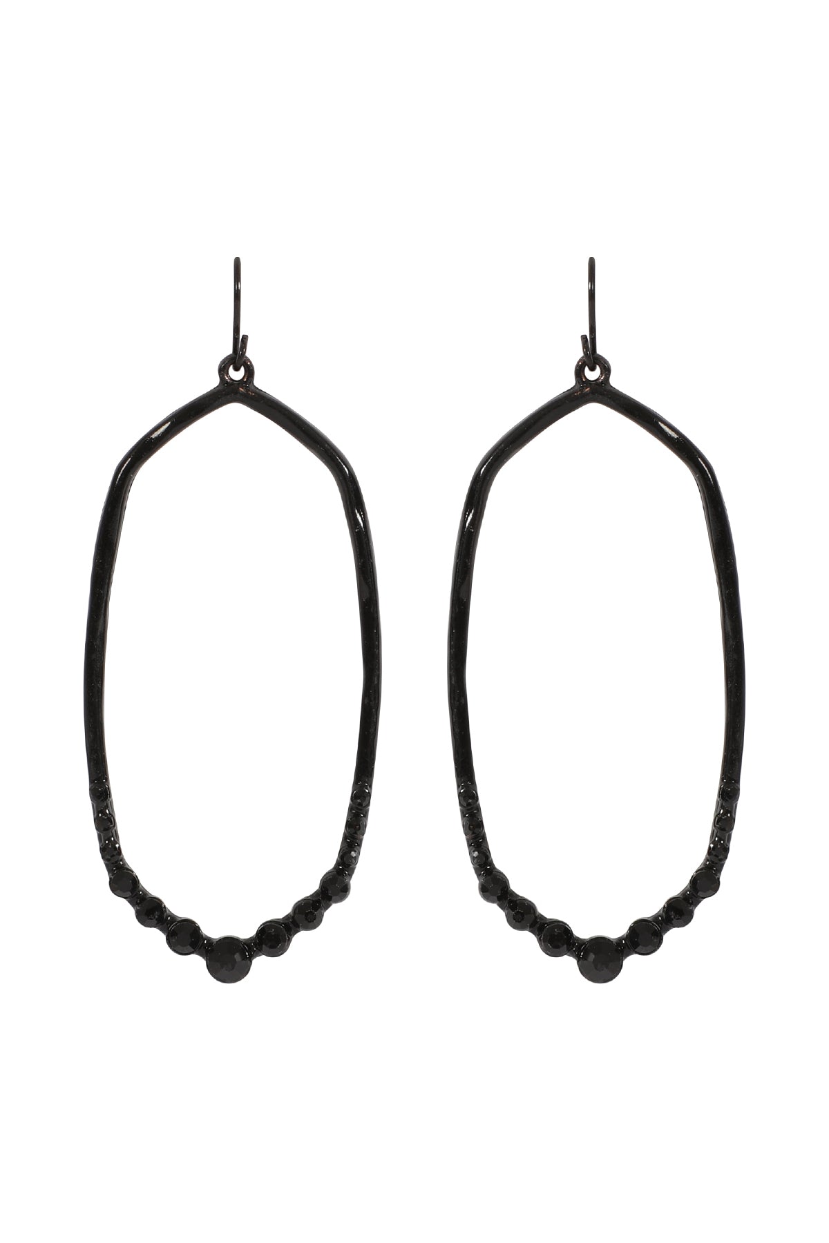HEXAGON HAMMERED W/ PAVE RHINESTONE DROP FISH HOOK EARRINGS