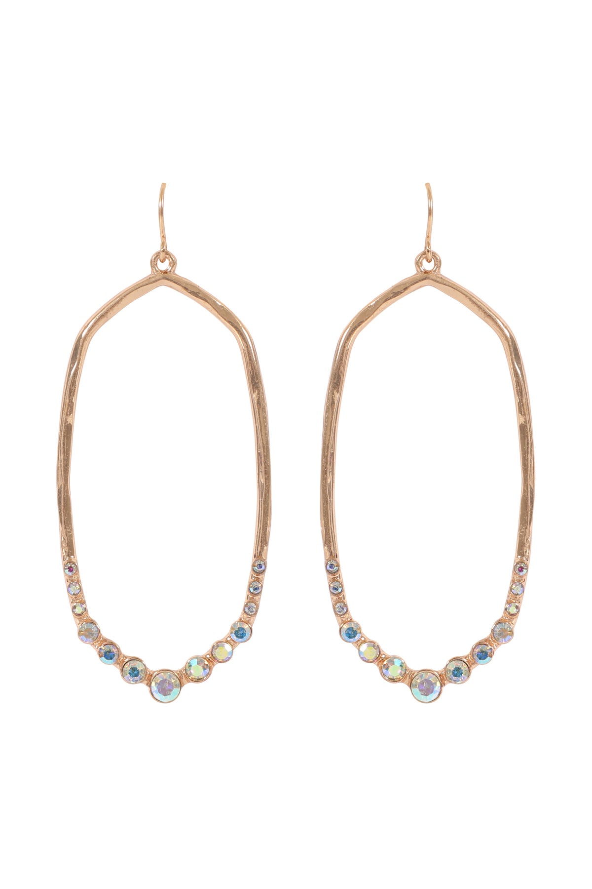 HEXAGON HAMMERED W/ PAVE RHINESTONE DROP FISH HOOK EARRINGS