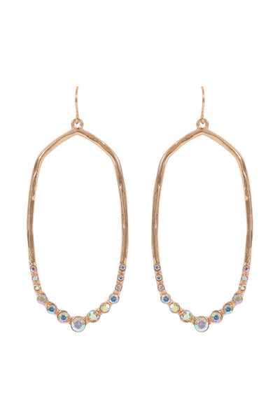 HEXAGON HAMMERED W/ PAVE RHINESTONE DROP FISH HOOK EARRINGS