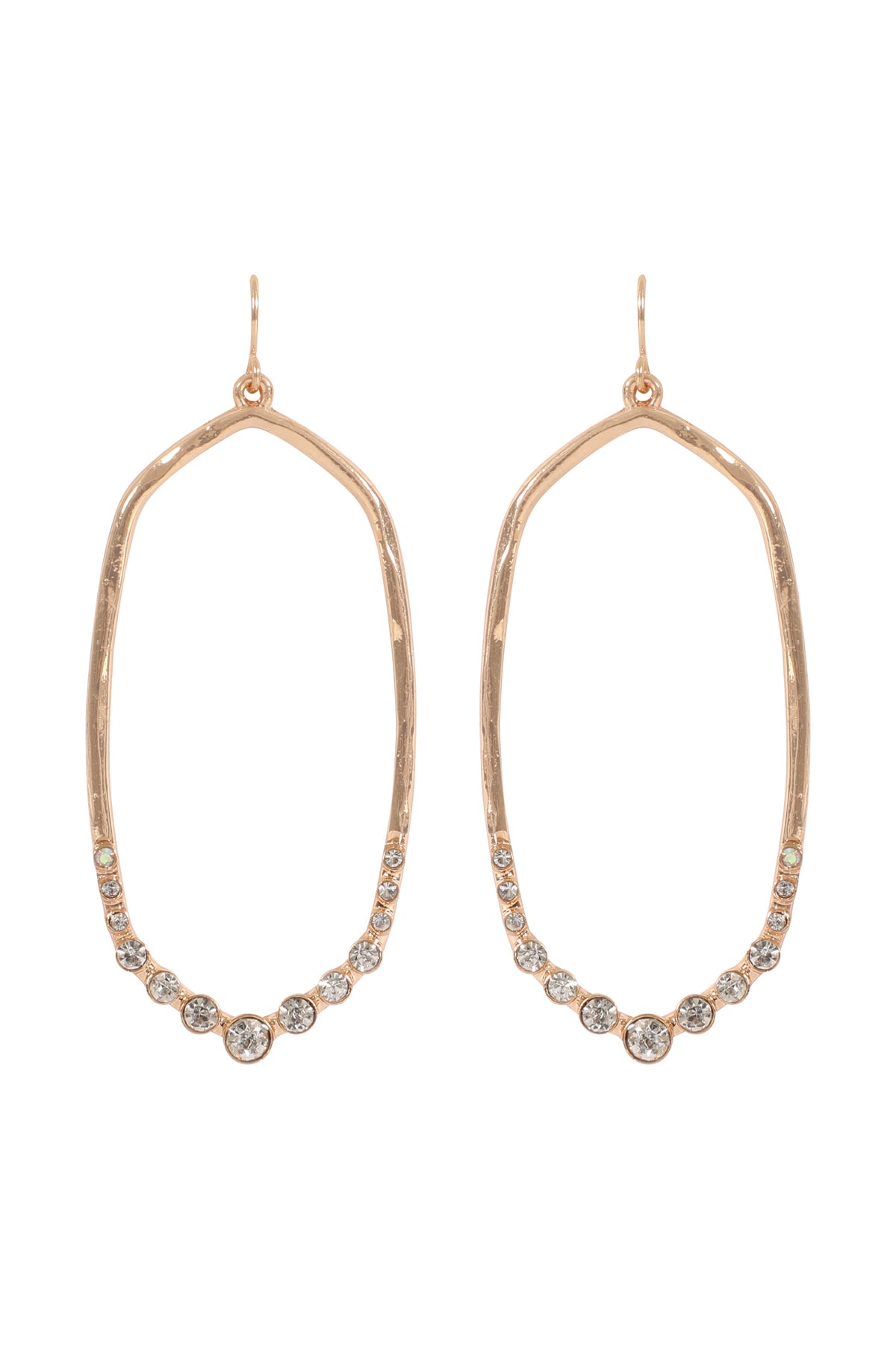 HEXAGON HAMMERED W/ PAVE RHINESTONE DROP FISH HOOK EARRINGS