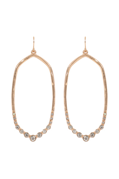 HEXAGON HAMMERED W/ PAVE RHINESTONE DROP FISH HOOK EARRINGS
