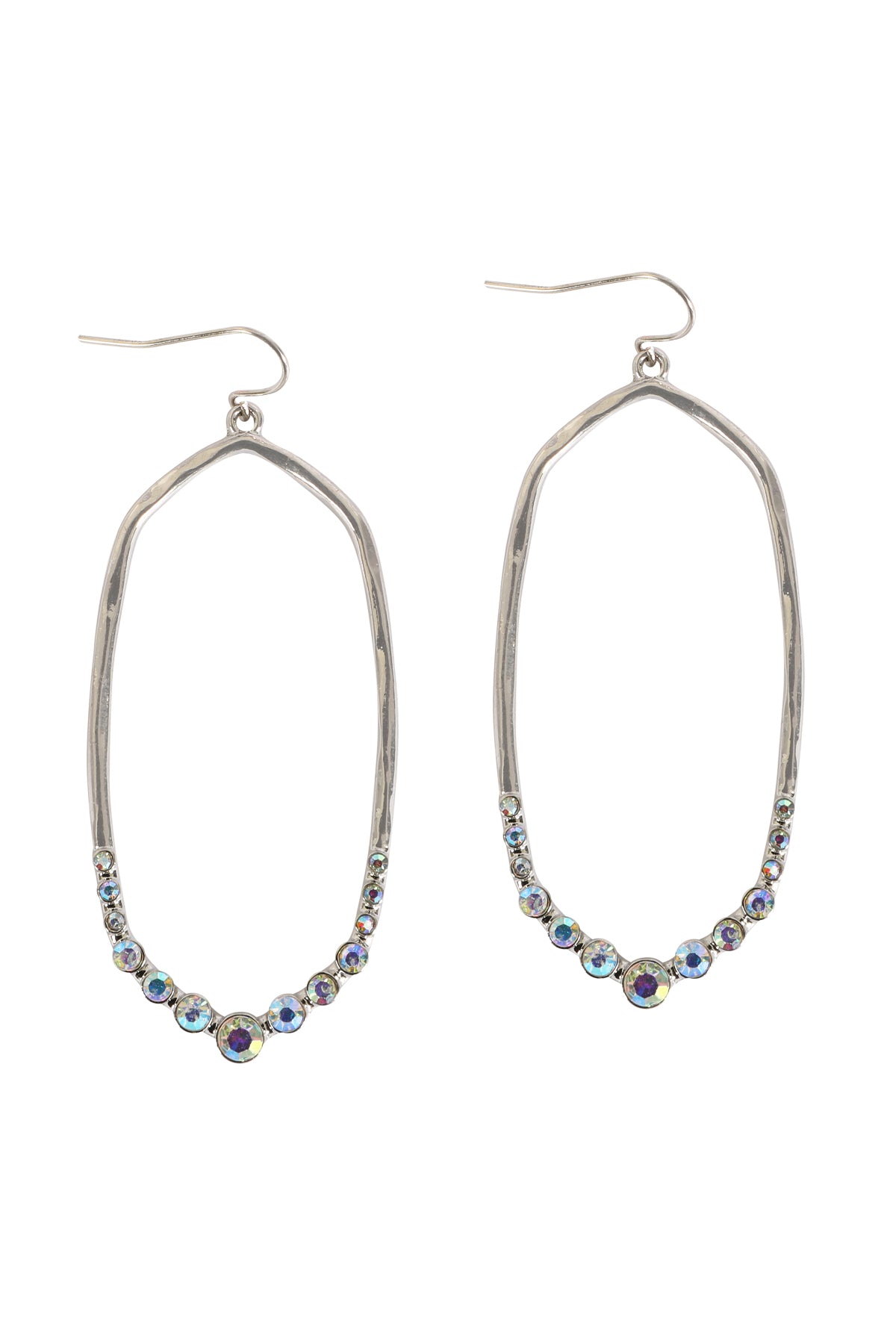 HEXAGON HAMMERED W/ PAVE RHINESTONE DROP FISH HOOK EARRINGS