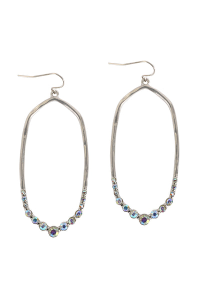 HEXAGON HAMMERED W/ PAVE RHINESTONE DROP FISH HOOK EARRINGS