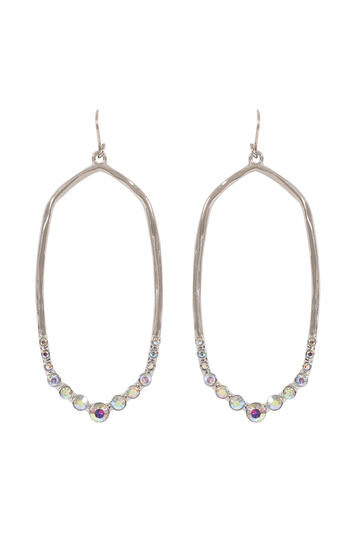 HEXAGON HAMMERED W/ PAVE RHINESTONE DROP FISH HOOK EARRINGS