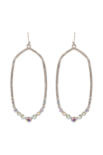 HEXAGON HAMMERED W/ PAVE RHINESTONE DROP FISH HOOK EARRINGS
