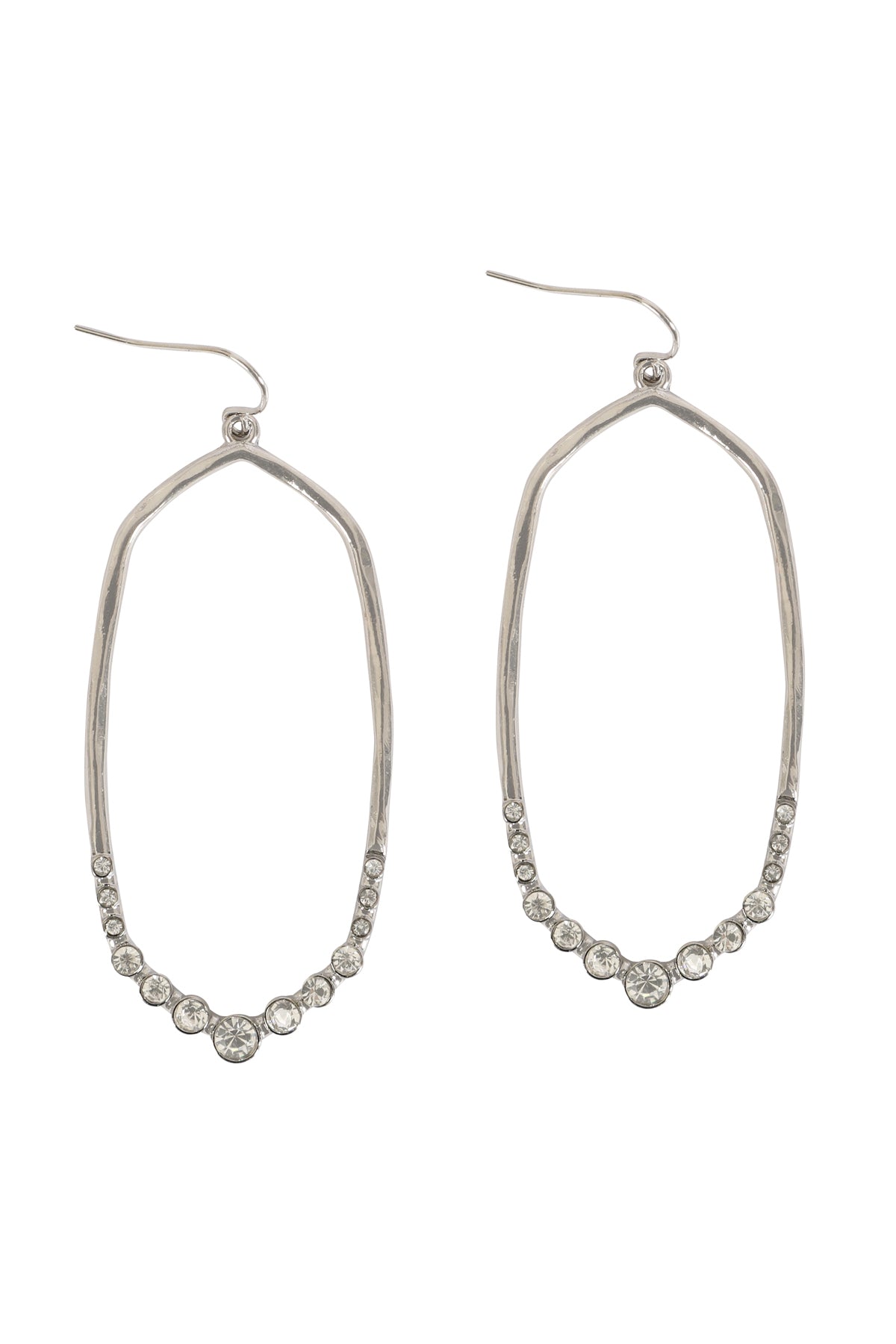 HEXAGON HAMMERED W/ PAVE RHINESTONE DROP FISH HOOK EARRINGS