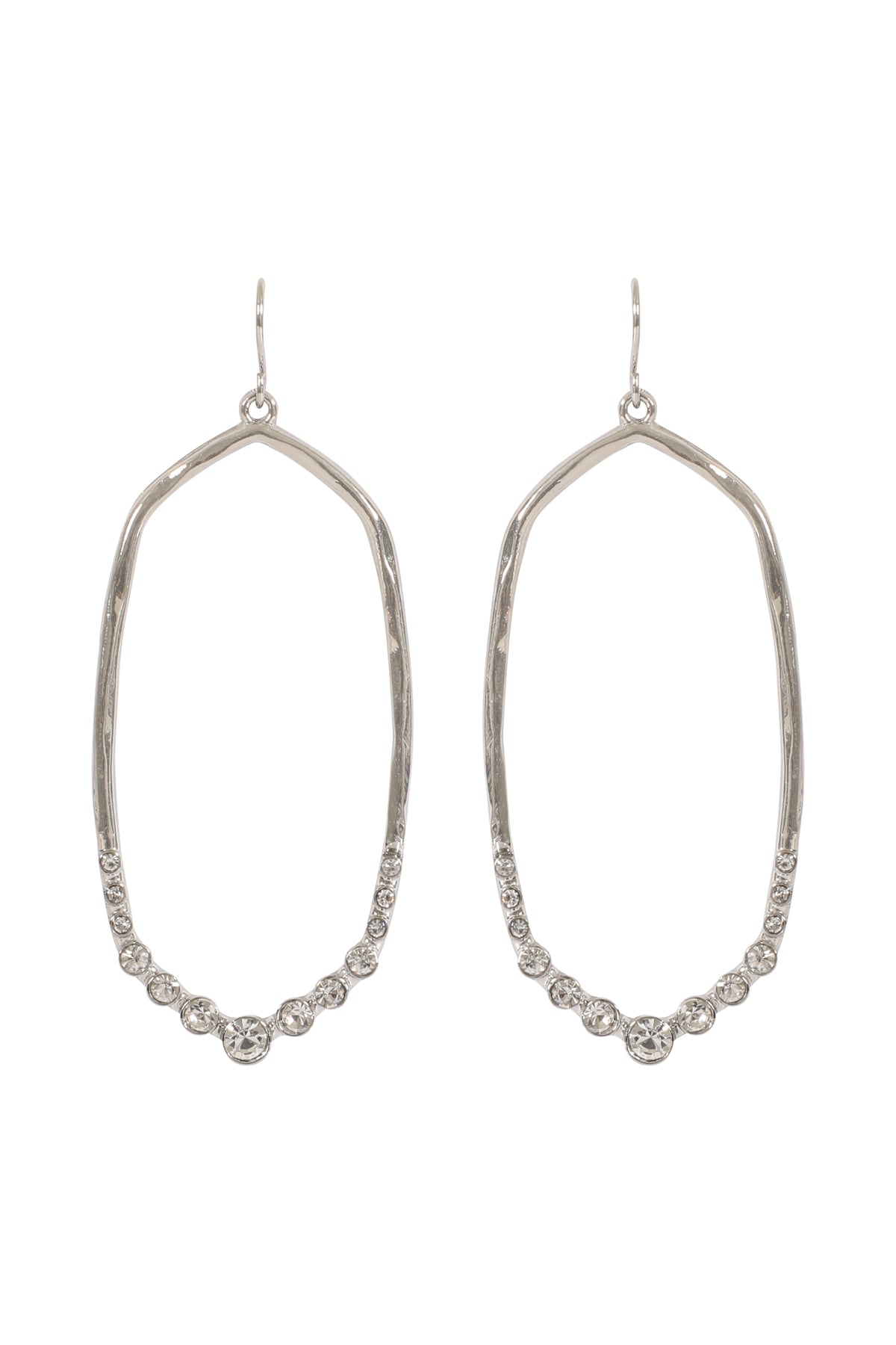 HEXAGON HAMMERED W/ PAVE RHINESTONE DROP FISH HOOK EARRINGS