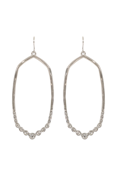 HEXAGON HAMMERED W/ PAVE RHINESTONE DROP FISH HOOK EARRINGS