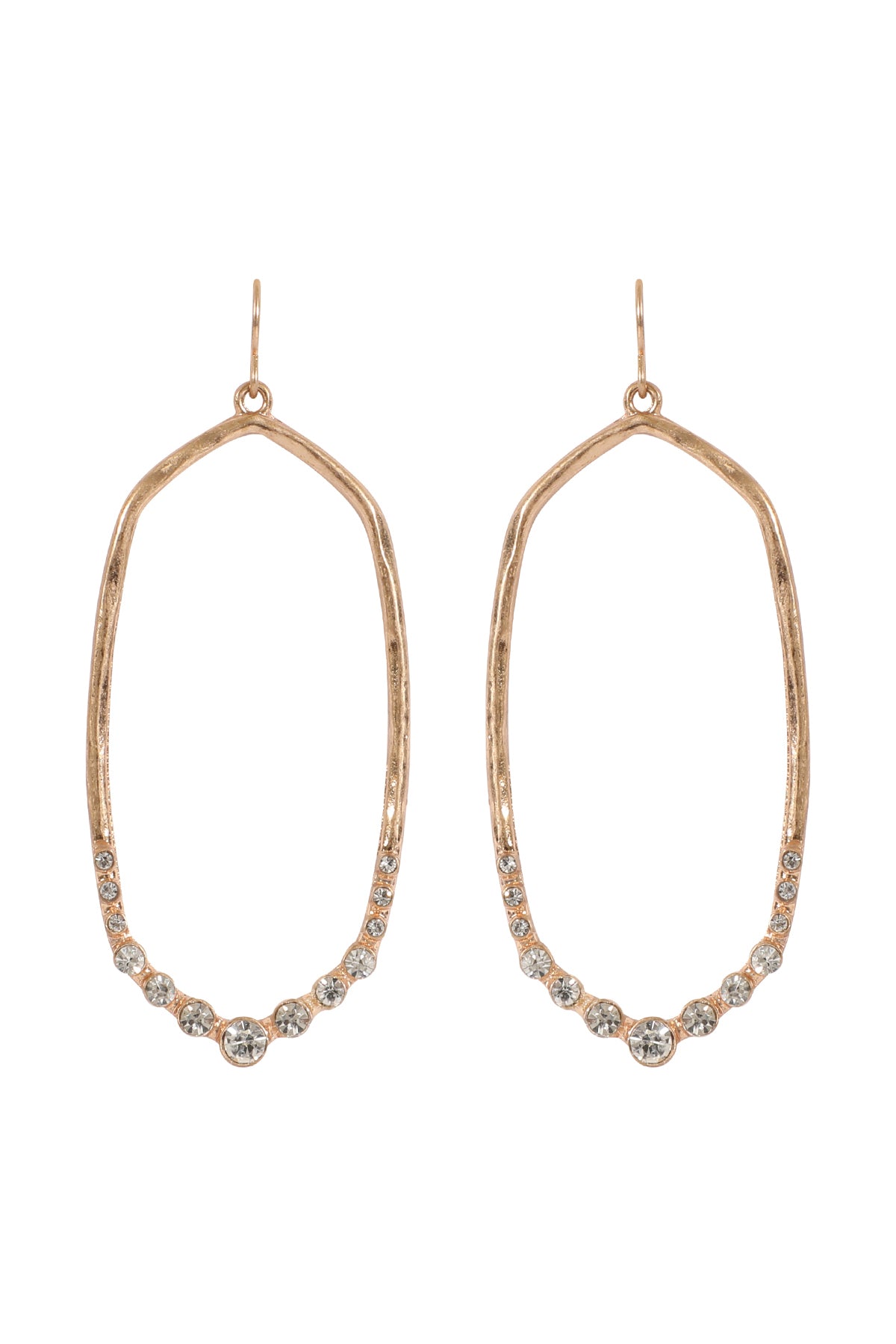 HEXAGON HAMMERED W/ PAVE RHINESTONE DROP FISH HOOK EARRINGS