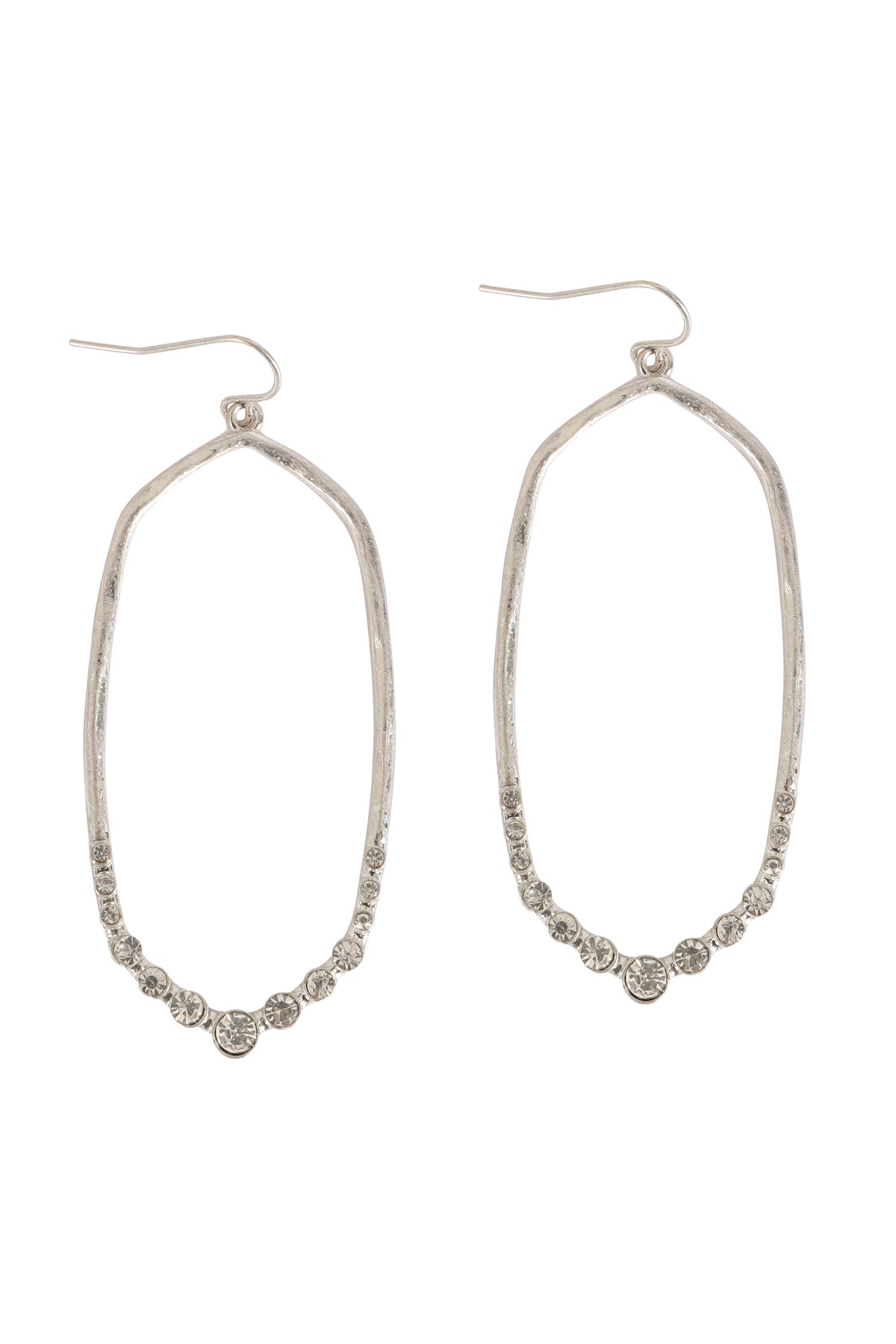 HEXAGON HAMMERED W/ PAVE RHINESTONE DROP FISH HOOK EARRINGS