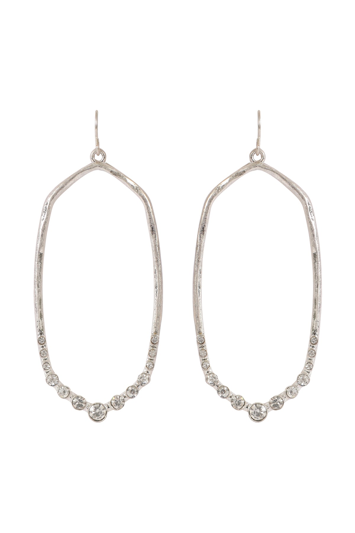 HEXAGON HAMMERED W/ PAVE RHINESTONE DROP FISH HOOK EARRINGS