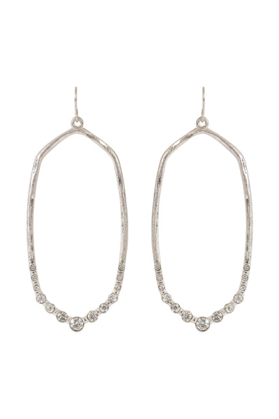 HEXAGON HAMMERED W/ PAVE RHINESTONE DROP FISH HOOK EARRINGS