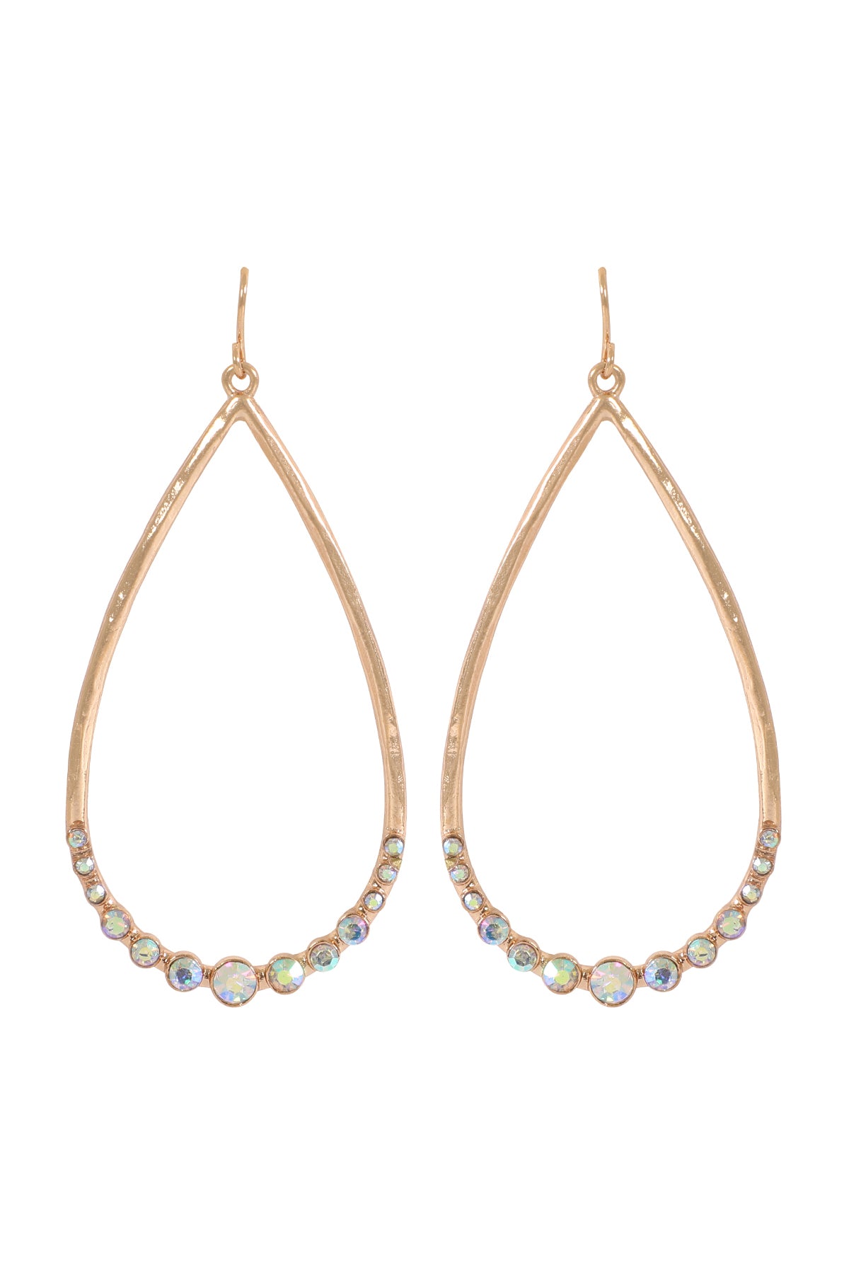 TEARDROP HAMMERED W/ PAVE RHINESTONE HOOK EARRINGS