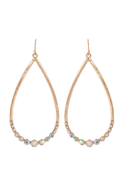 TEARDROP HAMMERED W/ PAVE RHINESTONE HOOK EARRINGS