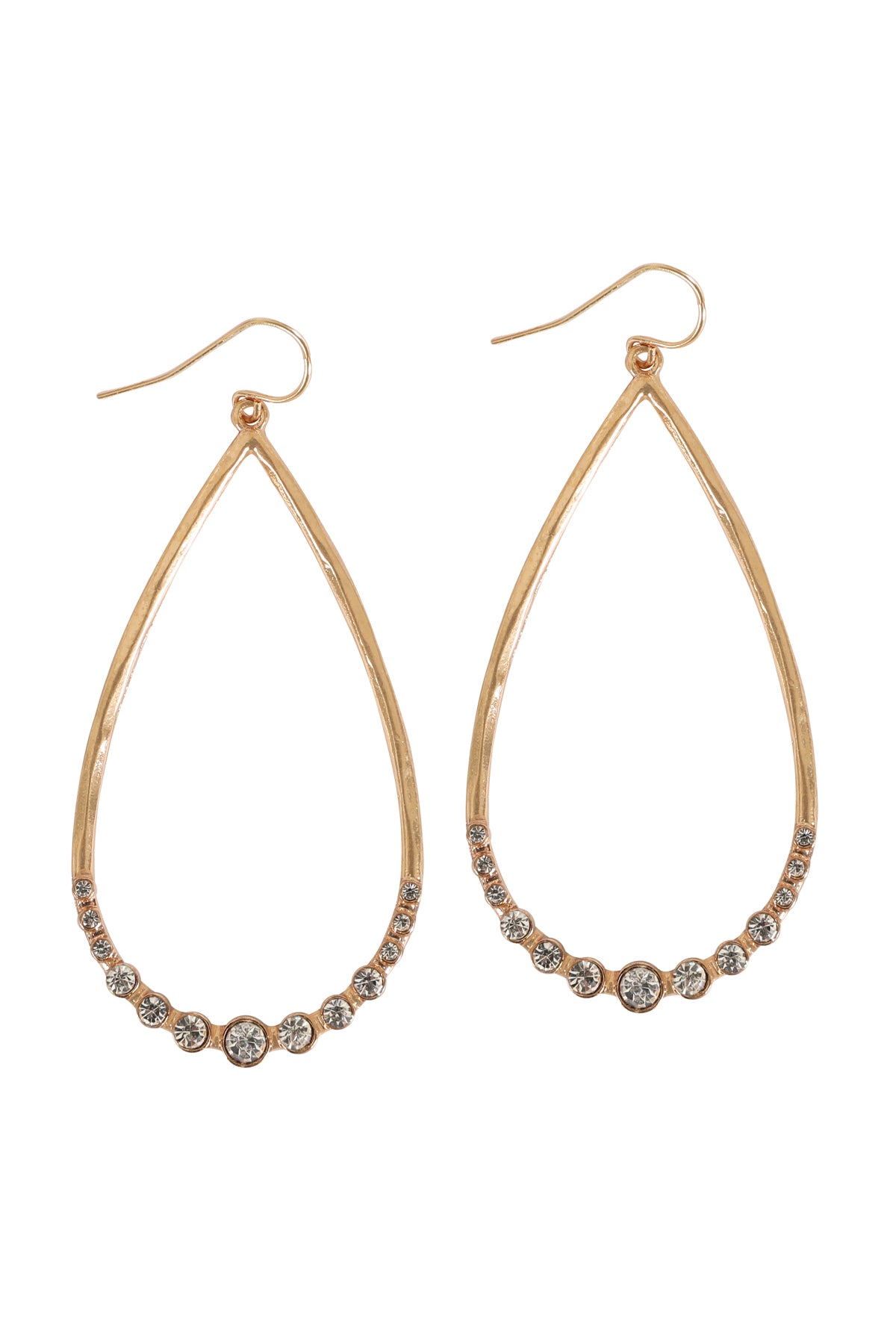 TEARDROP HAMMERED W/ PAVE RHINESTONE HOOK EARRINGS