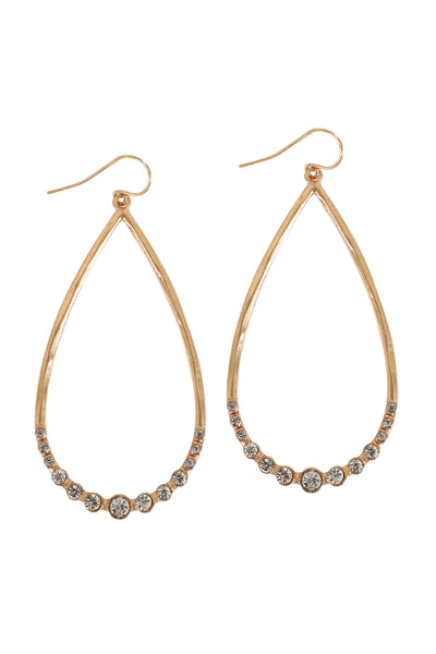 TEARDROP HAMMERED W/ PAVE RHINESTONE HOOK EARRINGS