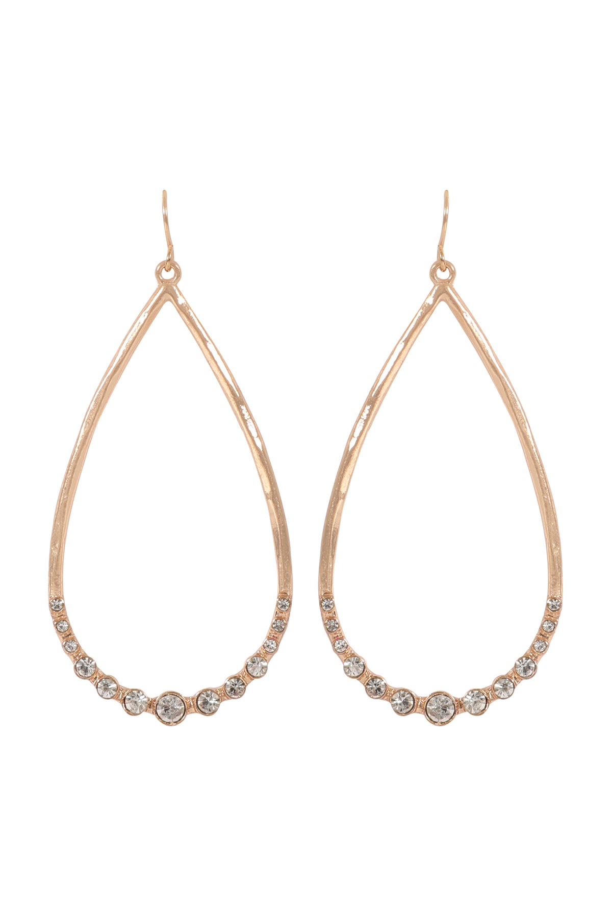 TEARDROP HAMMERED W/ PAVE RHINESTONE HOOK EARRINGS
