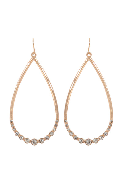 TEARDROP HAMMERED W/ PAVE RHINESTONE HOOK EARRINGS