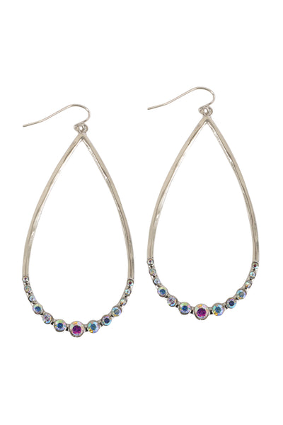 TEARDROP HAMMERED W/ PAVE RHINESTONE HOOK EARRINGS