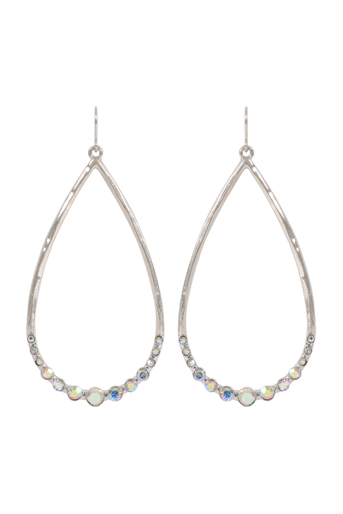 TEARDROP HAMMERED W/ PAVE RHINESTONE HOOK EARRINGS