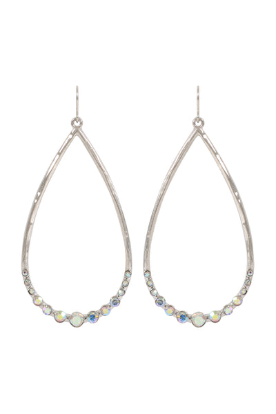 TEARDROP HAMMERED W/ PAVE RHINESTONE HOOK EARRINGS