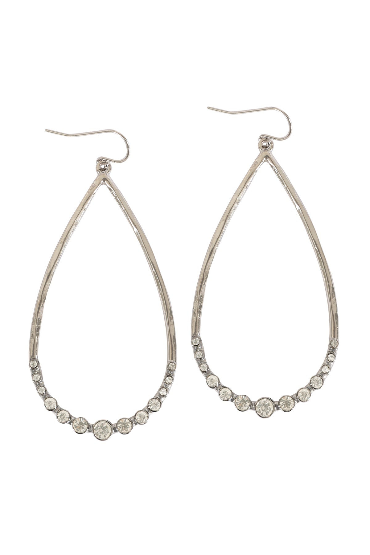 TEARDROP HAMMERED W/ PAVE RHINESTONE HOOK EARRINGS
