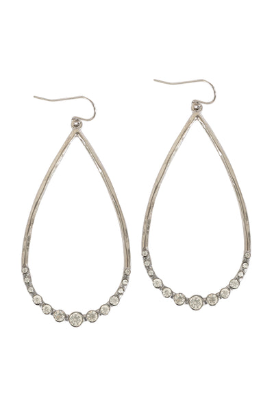 TEARDROP HAMMERED W/ PAVE RHINESTONE HOOK EARRINGS