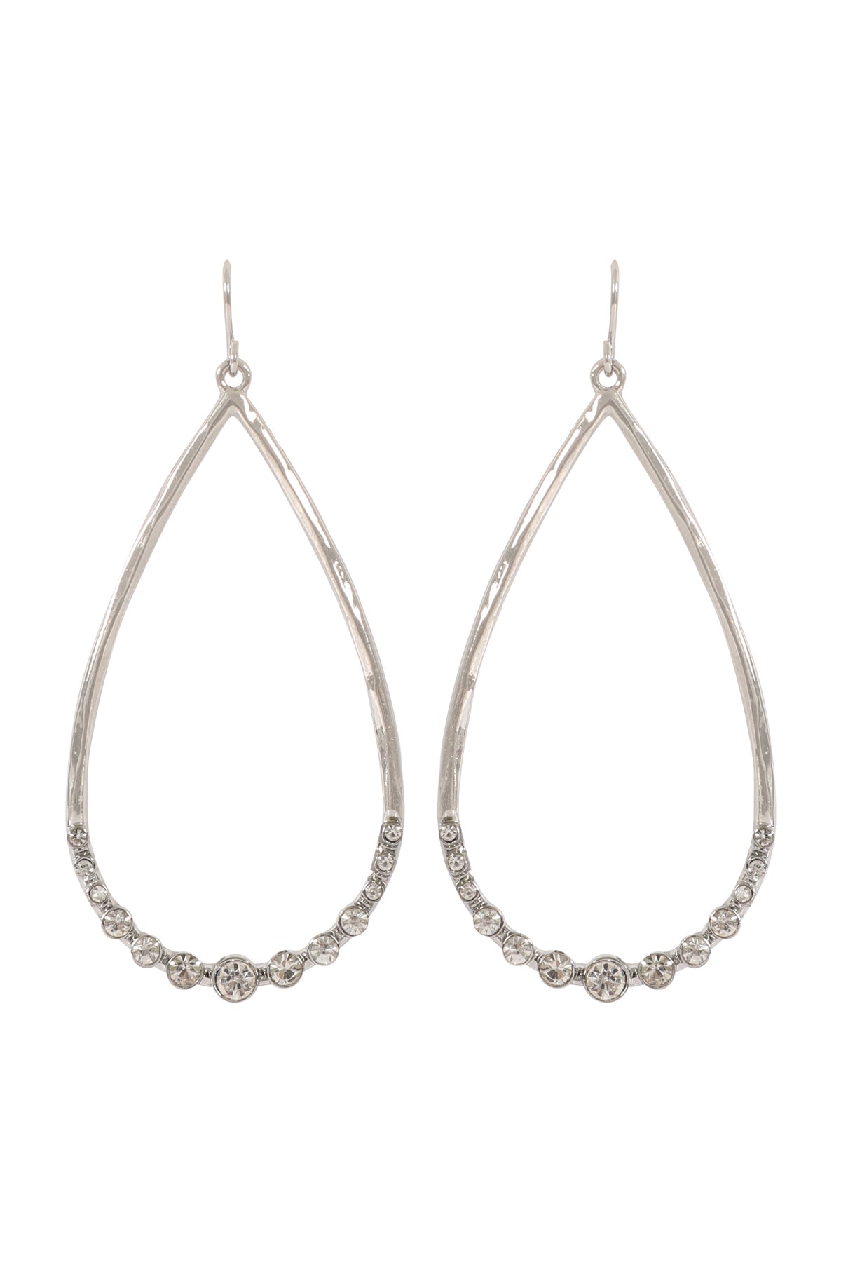 TEARDROP HAMMERED W/ PAVE RHINESTONE HOOK EARRINGS