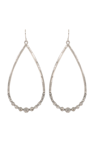 TEARDROP HAMMERED W/ PAVE RHINESTONE HOOK EARRINGS