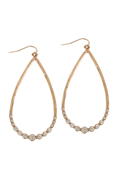 TEARDROP HAMMERED W/ PAVE RHINESTONE HOOK EARRINGS