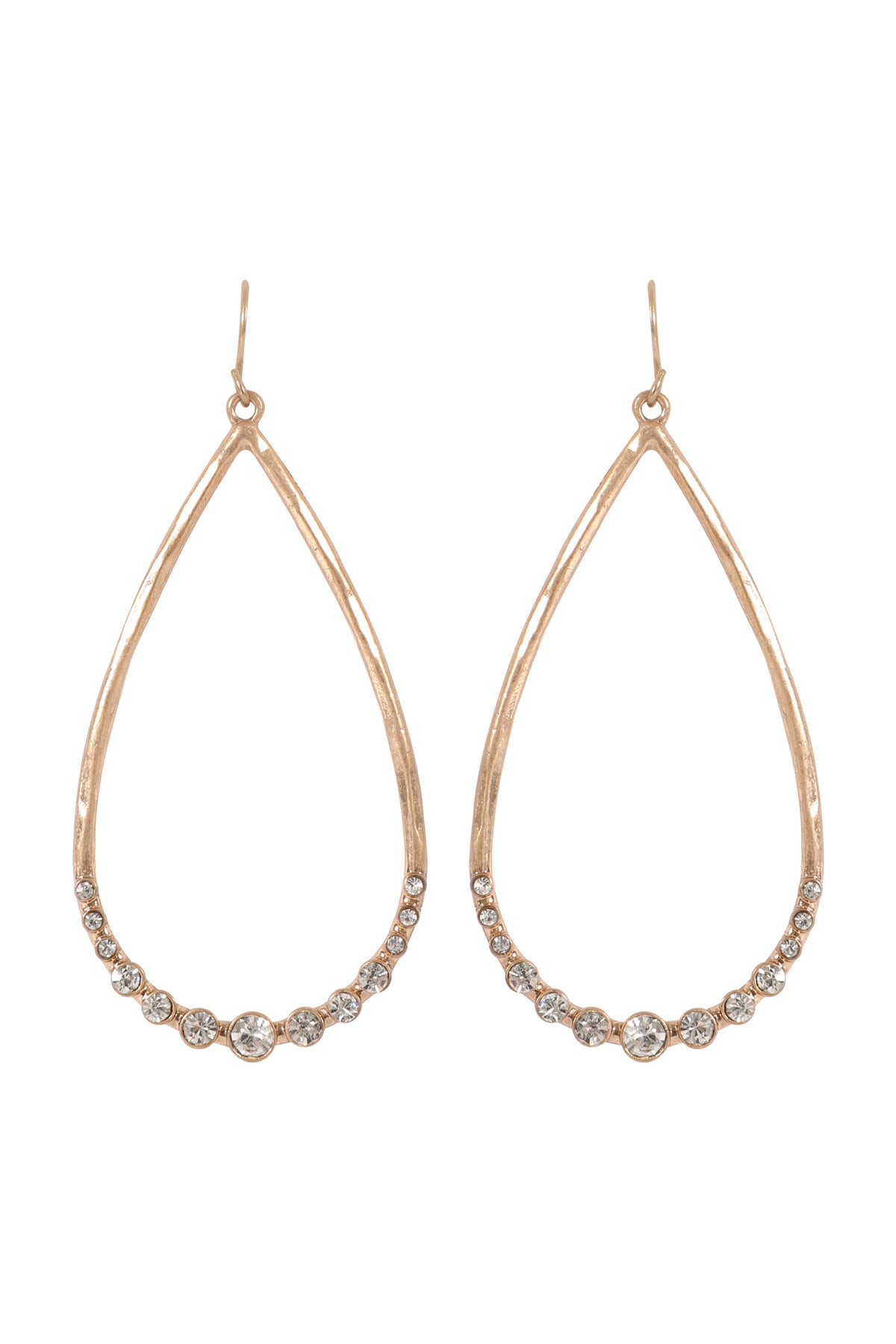 TEARDROP HAMMERED W/ PAVE RHINESTONE HOOK EARRINGS