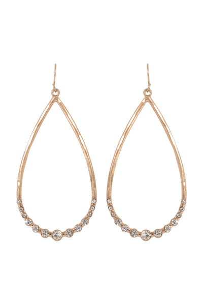 TEARDROP HAMMERED W/ PAVE RHINESTONE HOOK EARRINGS
