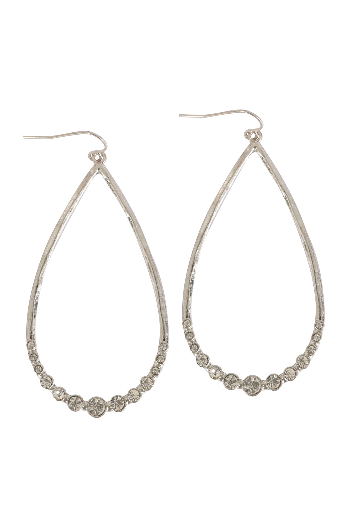 TEARDROP HAMMERED W/ PAVE RHINESTONE HOOK EARRINGS