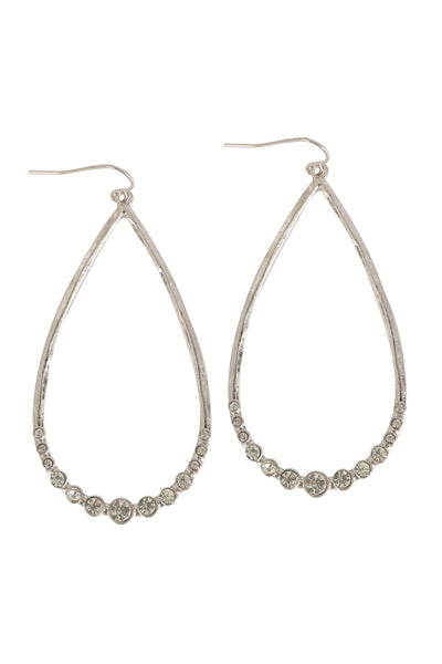 TEARDROP HAMMERED W/ PAVE RHINESTONE HOOK EARRINGS