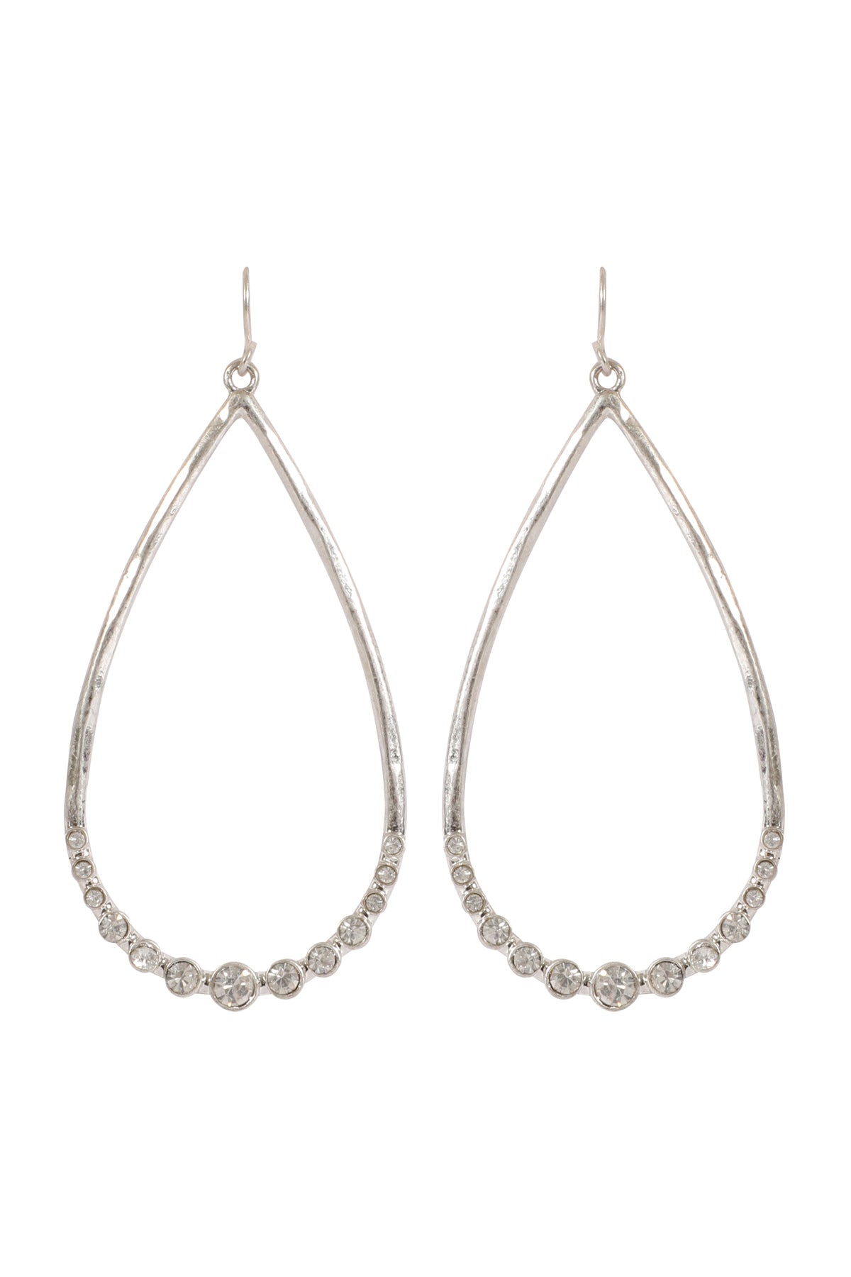 TEARDROP HAMMERED W/ PAVE RHINESTONE HOOK EARRINGS